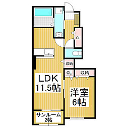 フィオーレＢ 1階1LDKの間取り