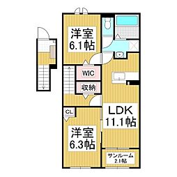 メゾンボヌール 2LDKの間取図画像