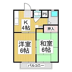 コーポハナオカB 2Kの間取図画像