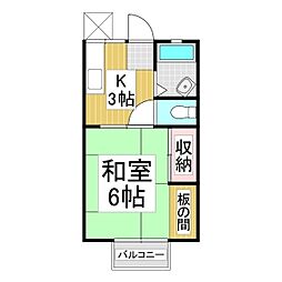 パークサイドB 1Kの間取図画像