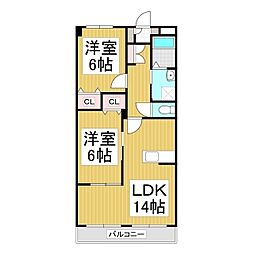 河西マンション 2LDKの間取図画像