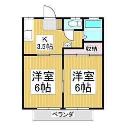 ハイツ石田 2Kの間取図画像