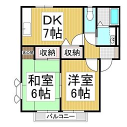 サンビレッジ林檎E棟 2DKの間取図画像