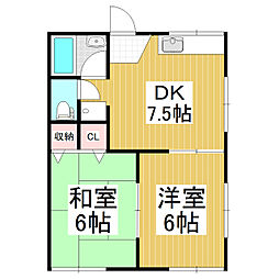 サンテラス島田 2DKの間取図画像