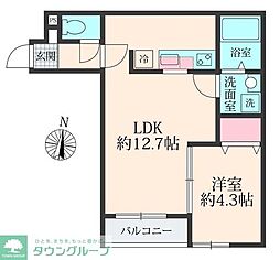ミリアビタ前原 2階1LDKの間取り