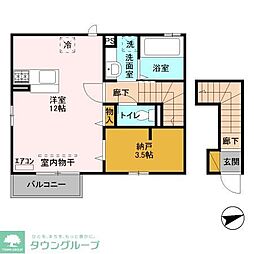 京成本線 京成船橋駅 徒歩27分の賃貸アパート 2階ワンルームの間取り