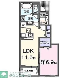 JR武蔵野線 船橋法典駅 徒歩19分の賃貸アパート 1階1LDKの間取り