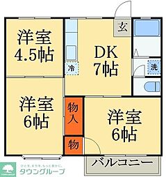 あすかヒルズ 1階3DKの間取り