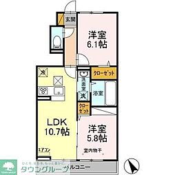 フルールコート 1階2LDKの間取り