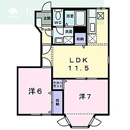 スイートとまと三番館 1階2LDKの間取り