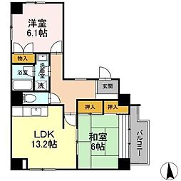 エイトジャパンシーダー 7階2LDKの間取り