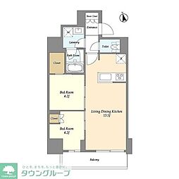 グランカーサ船堀I 14階2LDKの間取り