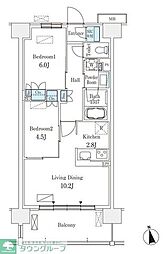 スカイグランデ津田沼 2階2LDKの間取り