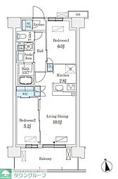スカイグランデ津田沼 5階2LDKの間取り