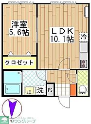 シャトームートン新船橋 2階1LDKの間取り