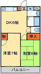 京成松戸線 三咲駅 徒歩7分の賃貸マンション 2階2DKの間取り