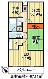JR総武線 市川駅 徒歩13分の賃貸マンション 5階3LDKの間取り