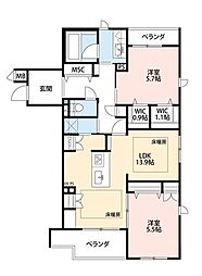 セラ　ルシャト船橋 2階2LDKの間取り