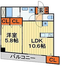 プランドール千葉 3階1LDKの間取り
