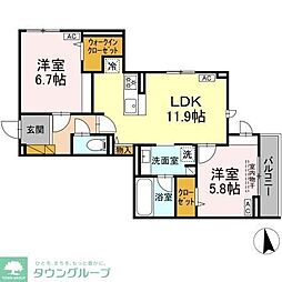市川市大和田2丁目アパート 2LDKの間取図画像