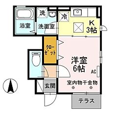 ピヴォワーヌ 1Kの間取図画像