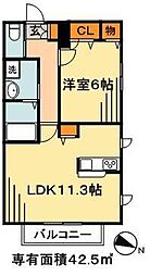 フォレストガーデン市川大野 1LDKの間取図画像