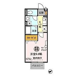 トレジャー 1Kの間取図画像
