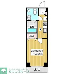リエス船橋 1Kの間取図画像