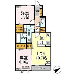 サリジエ若宮 2LDKの間取図画像