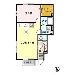 アムールB 1LDKの間取図画像