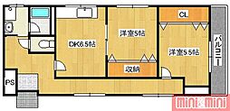 ボヌール鶴見 2DKの間取図画像