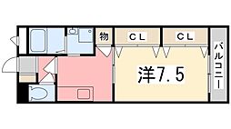 ヴァン・ヴェール 1Kの間取図画像