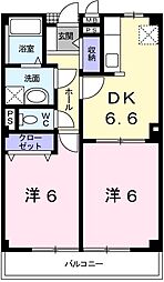 シャルマン・ヴィラB棟 2DKの間取図画像