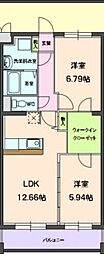 エバーグリーン 2LDKの間取図画像