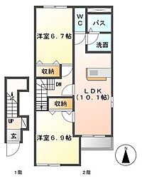 アクイール 2LDKの間取図画像