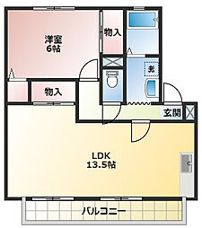 アムール・ヴィルA 1LDKの間取図画像