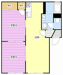 パレ・フローラC 2LDKの間取図画像