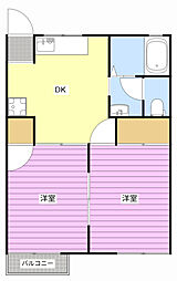 ガーデンスギタB 2DKの間取図画像
