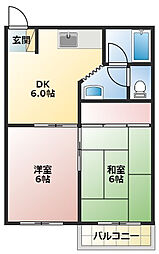 セゾン浅岡 2DKの間取図画像
