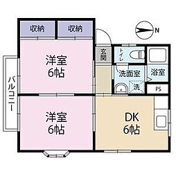 レジェンドヒルB 2DKの間取図画像