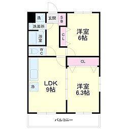 ブライトタイム2 2DKの間取図画像