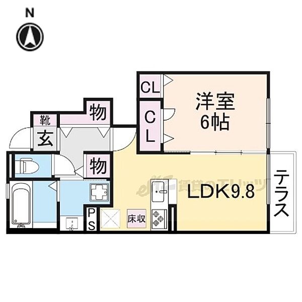 奈良県奈良市宝来４丁目(賃貸アパート1LDK・1階・42.57㎡)の写真 その2