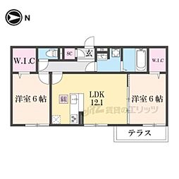 JR関西本線 法隆寺駅 徒歩20分の賃貸アパート 1階2LDKの間取り