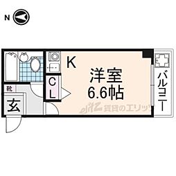 近鉄奈良線 新大宮駅 徒歩12分の賃貸マンション 2階ワンルームの間取り