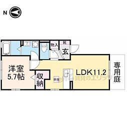 近鉄奈良線 新大宮駅 徒歩9分の賃貸アパート 1階1LDKの間取り