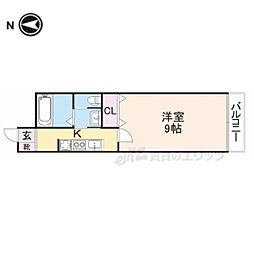 近鉄奈良線 大和西大寺駅 徒歩4分の賃貸マンション 1階1Kの間取り