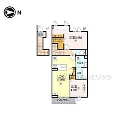 竜田テラス 2階2LDKの間取り