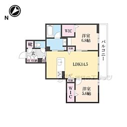 コティマヒルズ生駒 3階2LDKの間取り