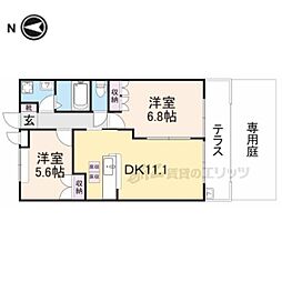 JR桜井線 京終駅 徒歩35分の賃貸アパート 1階2LDKの間取り