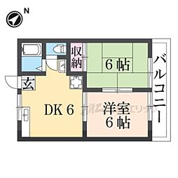 近鉄奈良線 学園前駅 徒歩17分の賃貸アパート 2階2DKの間取り